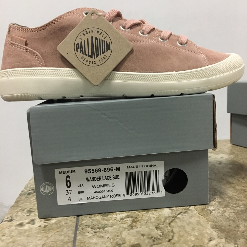 NWB PALLADIUM WOMENS WANDER LACE SUEDE pink shoe - Picture 1 of 7